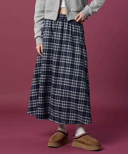 KOLEAT（コレット）の「クラシック裏起毛厚手チェックバンディングロングスカート[Navy_blue]秋冬ver.（スカート・レディース・その他・FREE）」の2枚目の写真