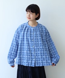 bulle de savon | ●sheer check バンドカラーブラウス(シャツ/ブラウス)