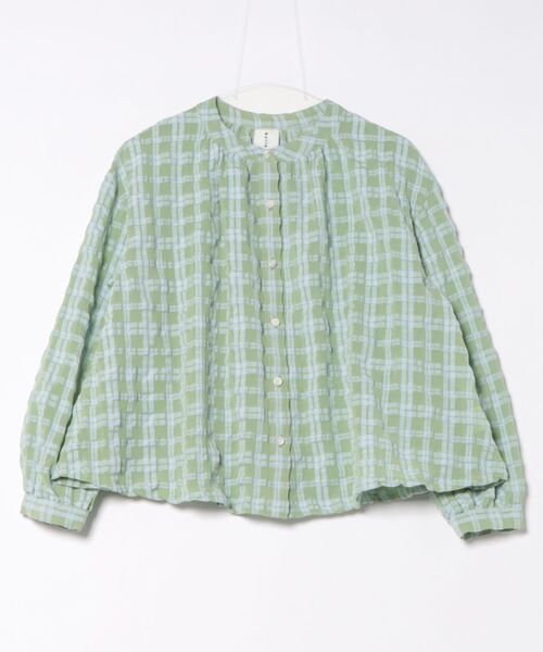 bulle de savon（ビュルデサボン）の「●sheer check バンドカラーブラウス（シャツ/ブラウス・レディース・ブルー・FREE）」の2枚目の写真