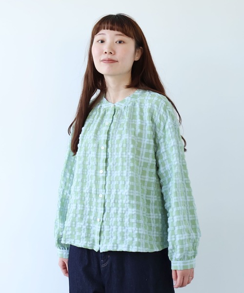 bulle de savon（ビュルデサボン）の「●sheer check バンドカラーブラウス（シャツ/ブラウス・レディース・ブルー・FREE）」の9枚目の写真