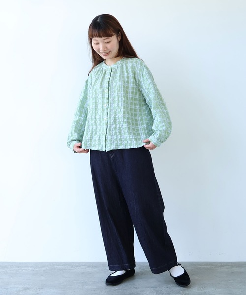 bulle de savon（ビュルデサボン）の「●sheer check バンドカラーブラウス（シャツ/ブラウス・レディース・ブルー・FREE）」の5枚目の写真