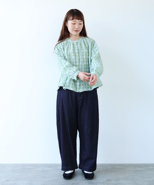bulle de savon（ビュルデサボン）の「●sheer check バンドカラーブラウス（シャツ/ブラウス・レディース・ブルー・FREE）」の4枚目の写真