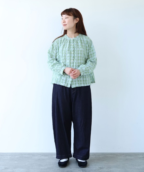 bulle de savon（ビュルデサボン）の「●sheer check バンドカラーブラウス（シャツ/ブラウス・レディース・ブルー・FREE）」の3枚目の写真