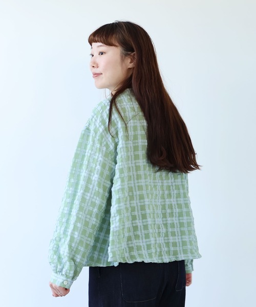 bulle de savon（ビュルデサボン）の「●sheer check バンドカラーブラウス（シャツ/ブラウス・レディース・ブルー・FREE）」の8枚目の写真