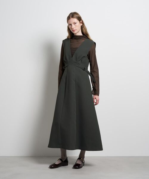 LANVIN en Bleu(ランバンオンブルー)の「ダブルクロスジャンバースカート(スカート・レディース・ブラック/チャコールグレー・36/38)」の4枚目の写真