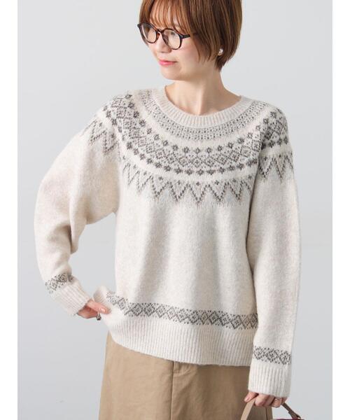 Lugnoncure（ルノンキュール）の「配色求心柄ニット（ニット/セーター・レディース・チャコールグレー/グレー/ネイビー/ベージュ・F）」の3枚目の写真