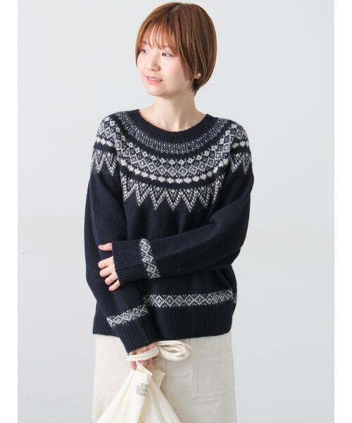 Lugnoncure（ルノンキュール）の「配色求心柄ニット（ニット/セーター・レディース・チャコールグレー/グレー/ネイビー/ベージュ・F）」の4枚目の写真