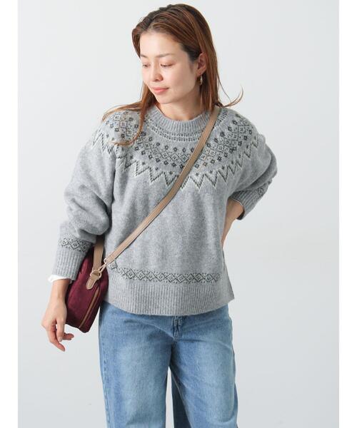 Lugnoncure（ルノンキュール）の「配色求心柄ニット（ニット/セーター・レディース・チャコールグレー/グレー/ネイビー/ベージュ・F）」の2枚目の写真