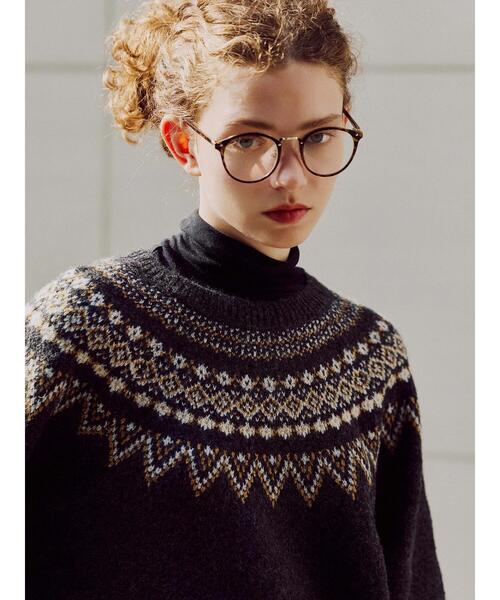 Lugnoncure（ルノンキュール）の「配色求心柄ニット（ニット/セーター・レディース・チャコールグレー/グレー/ネイビー/ベージュ・F）」の8枚目の写真