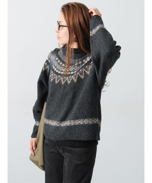 Lugnoncure（ルノンキュール）の「配色求心柄ニット（ニット/セーター・レディース・チャコールグレー/グレー/ネイビー/ベージュ・F）」の12枚目の写真