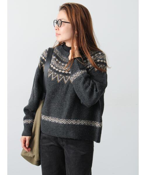 Lugnoncure（ルノンキュール）の「配色求心柄ニット（ニット/セーター・レディース・チャコールグレー/グレー/ネイビー/ベージュ・F）」の13枚目の写真