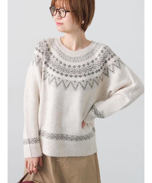 Lugnoncure（ルノンキュール）の「配色求心柄ニット（ニット/セーター・レディース・チャコールグレー/グレー/ネイビー/ベージュ・F）」の17枚目の写真
