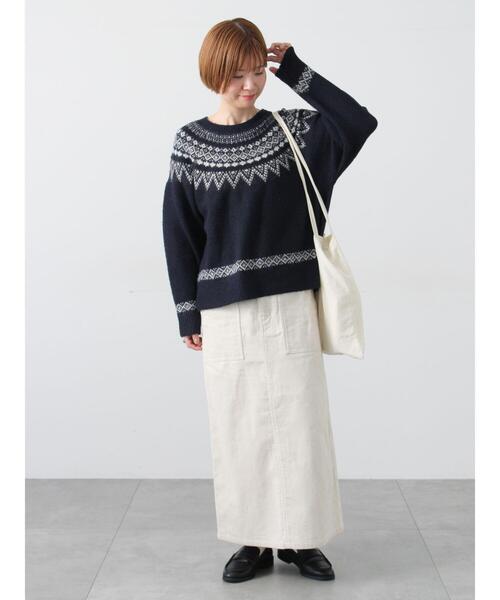 Lugnoncure（ルノンキュール）の「配色求心柄ニット（ニット/セーター・レディース・チャコールグレー/グレー/ネイビー/ベージュ・F）」の18枚目の写真