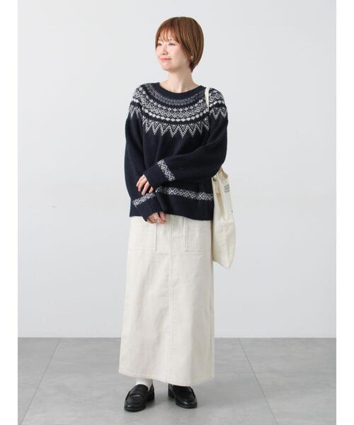 Lugnoncure（ルノンキュール）の「配色求心柄ニット（ニット/セーター・レディース・チャコールグレー/グレー/ネイビー/ベージュ・F）」の19枚目の写真