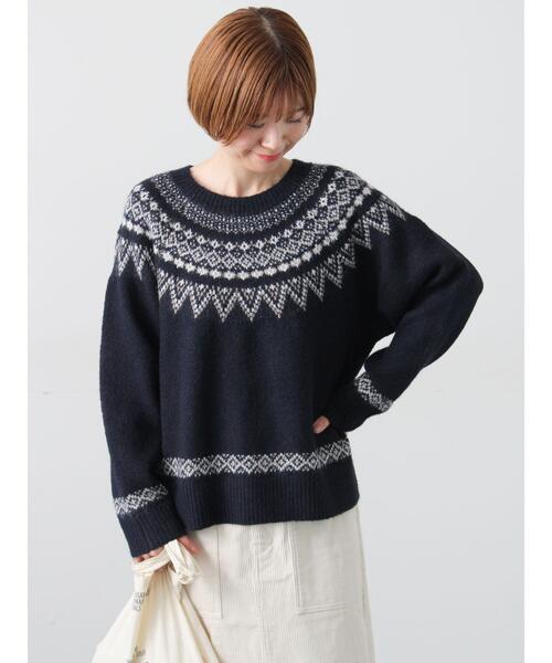 Lugnoncure（ルノンキュール）の「配色求心柄ニット（ニット/セーター・レディース・チャコールグレー/グレー/ネイビー/ベージュ・F）」の20枚目の写真