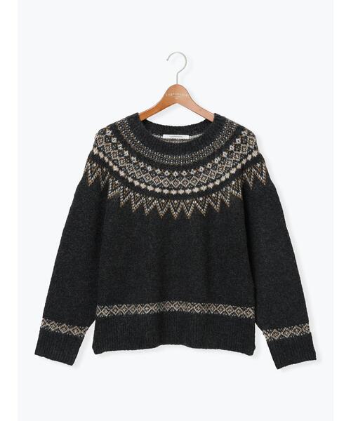 Lugnoncure（ルノンキュール）の「配色求心柄ニット（ニット/セーター・レディース・チャコールグレー/グレー/ネイビー/ベージュ・F）」の21枚目の写真