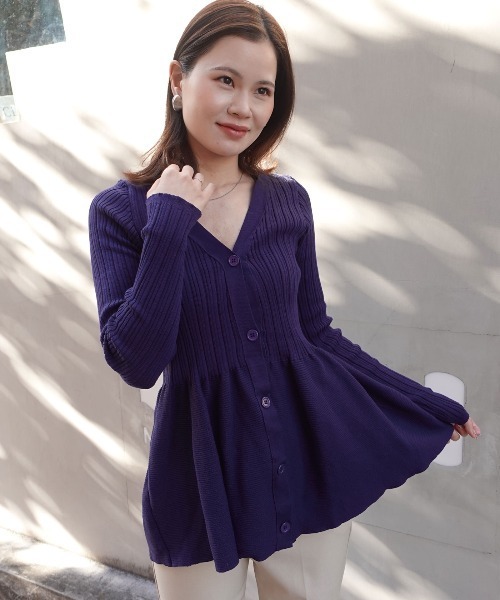 【レッドヴァレンティノ】ペプラムリボンカーディガン（S）ネイビー　ボーダー レッドヴァレンティノ】ペプラムリボンカーディガン（S）ネイビー