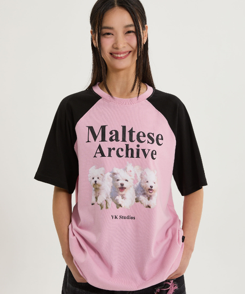 WaiKei(ワイケイ)の「マルチーズアーカイブラグラン半袖Tシャツブラックピンク(Tシャツ/カットソー・レディース・その他・0/2/1)」の1枚目の写真
