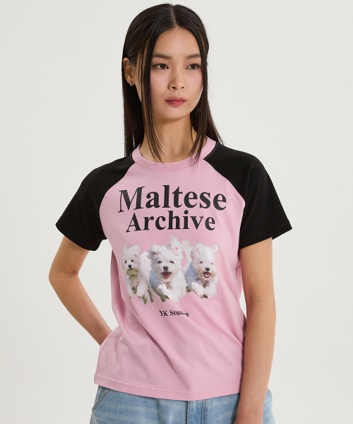 WaiKei(ワイケイ)の「マルチーズアーカイブラグラン半袖Tシャツブラックピンク(Tシャツ/カットソー・レディース・その他・0/2/1)」の2枚目の写真