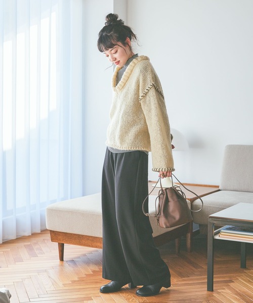 niko and...（ニコアンド）の「ハンドステッチオーバーVネックプルオーバー（ニット/セーター・レディース・ピンク/アイボリー/ブラック/グリーン・FREE）」の11枚目の写真