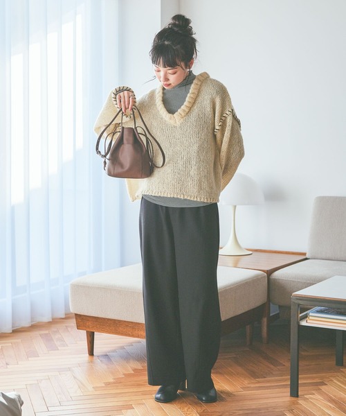 niko and...（ニコアンド）の「ハンドステッチオーバーVネックプルオーバー（ニット/セーター・レディース・ピンク/アイボリー/ブラック/グリーン・FREE）」の12枚目の写真