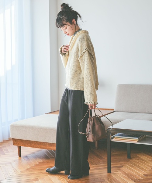 niko and...（ニコアンド）の「ハンドステッチオーバーVネックプルオーバー（ニット/セーター・レディース・ピンク/アイボリー/ブラック/グリーン・FREE）」の13枚目の写真