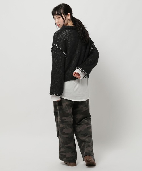 niko and...（ニコアンド）の「ハンドステッチオーバーVネックプルオーバー（ニット/セーター・レディース・ピンク/アイボリー/ブラック/グリーン・FREE）」の20枚目の写真