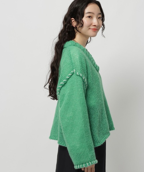 niko and...（ニコアンド）の「ハンドステッチオーバーVネックプルオーバー（ニット/セーター・レディース・ピンク/アイボリー/ブラック/グリーン・FREE）」の22枚目の写真