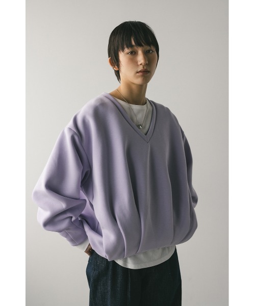 STYLEMIXER(スタイルミキサー)の「Vネックフォルムダンボールトップ(スウェット・レディース・パープル/アイボリー/ブラック/グレー・FREE)」の1枚目の写真