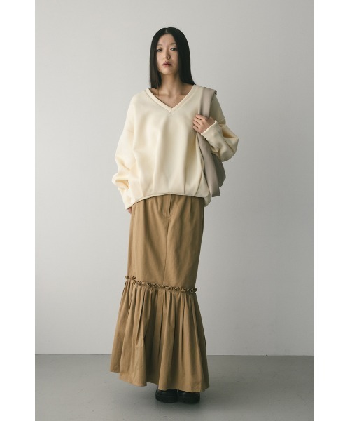 STYLEMIXER(スタイルミキサー)の「Vネックフォルムダンボールトップ(スウェット・レディース・パープル/アイボリー/ブラック/グレー・FREE)」の5枚目の写真