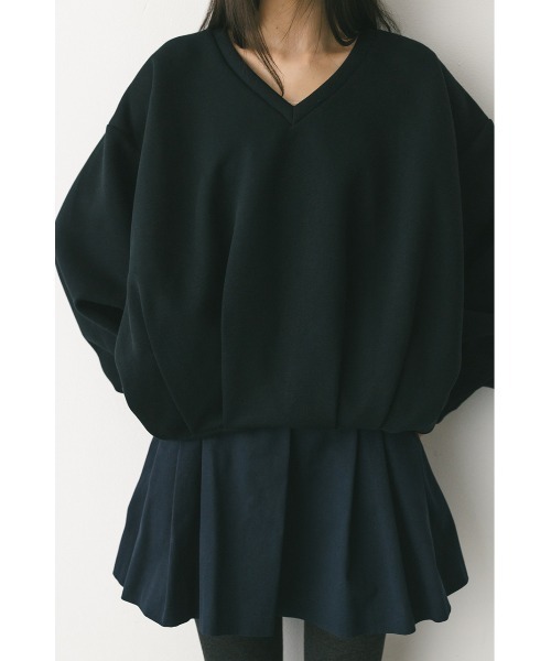 STYLEMIXER(スタイルミキサー)の「Vネックフォルムダンボールトップ(スウェット・レディース・パープル/アイボリー/ブラック/グレー・FREE)」の18枚目の写真