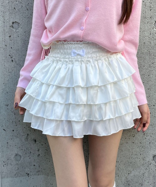3.3 Field Trip （3.3フィールドトリップ）の「3.3 Field Trip／フリルサテンミニスカート(インパン付き)（スカート・レディース・ピンク/オフホワイト/ブラック・FREE）」の2枚目の写真