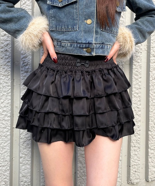 3.3 Field Trip （3.3フィールドトリップ）の「3.3 Field Trip／フリルサテンミニスカート(インパン付き)（スカート・レディース・ピンク/オフホワイト/ブラック・FREE）」の3枚目の写真