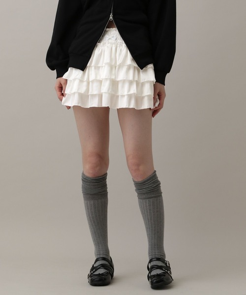 3.3 Field Trip （3.3フィールドトリップ）の「3.3 Field Trip／フリルサテンミニスカート(インパン付き)（スカート・レディース・ピンク/オフホワイト/ブラック・FREE）」の6枚目の写真