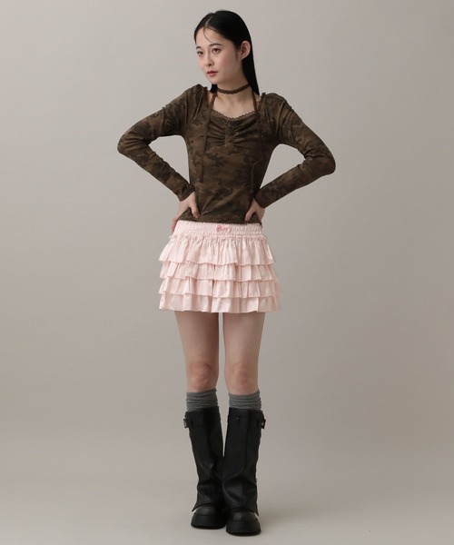 3.3 Field Trip （3.3フィールドトリップ）の「3.3 Field Trip／フリルサテンミニスカート(インパン付き)（スカート・レディース・ピンク/オフホワイト/ブラック・FREE）」の14枚目の写真