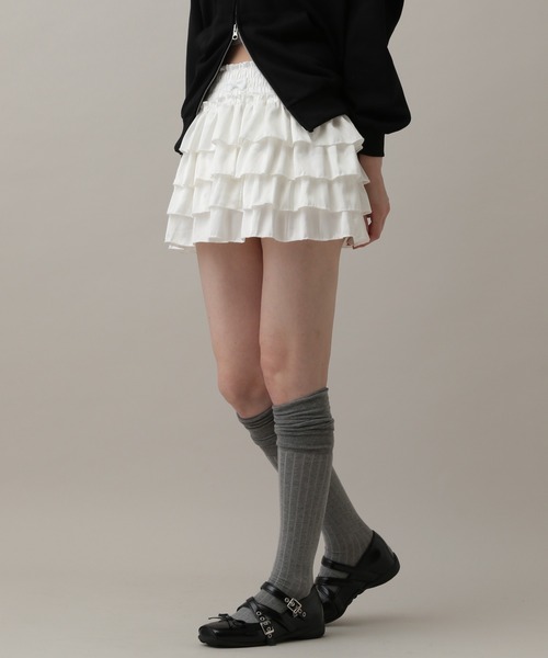 3.3 Field Trip （3.3フィールドトリップ）の「3.3 Field Trip／フリルサテンミニスカート(インパン付き)（スカート・レディース・ピンク/オフホワイト/ブラック・FREE）」の7枚目の写真