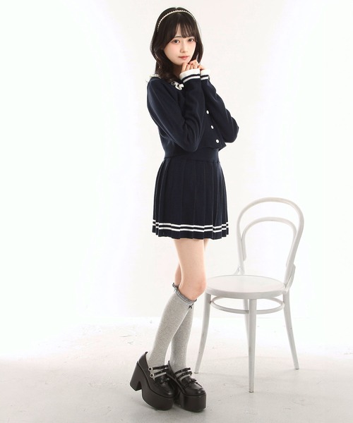 DearMyLoveRose(ディアマイラブローズ)の「襟付きニットプリーツミニセットアップ【大きいサイズ有り】(セットアップ・レディース・ネイビー/グレー・M-L/L~LL/LL~3L)」の16枚目の写真
