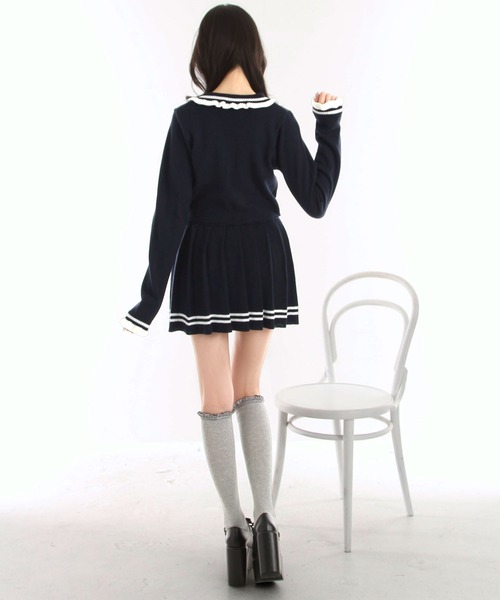 DearMyLoveRose(ディアマイラブローズ)の「襟付きニットプリーツミニセットアップ【大きいサイズ有り】(セットアップ・レディース・ネイビー/グレー・M-L/L~LL/LL~3L)」の17枚目の写真