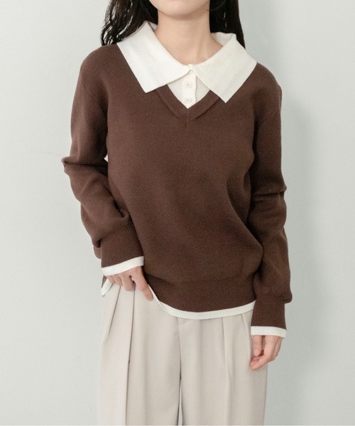 on:nue(オンニュ)の「【on:nue】ポロカラードッキングニット(ニット/セーター・レディース・アイボリー/ネイビー/ブラウン/グレー・FREE)」の15枚目の写真