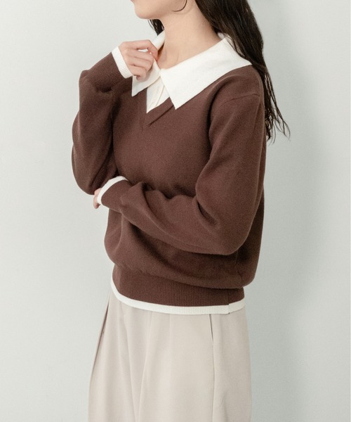 on:nue(オンニュ)の「【on:nue】ポロカラードッキングニット(ニット/セーター・レディース・アイボリー/ネイビー/ブラウン/グレー・FREE)」の17枚目の写真