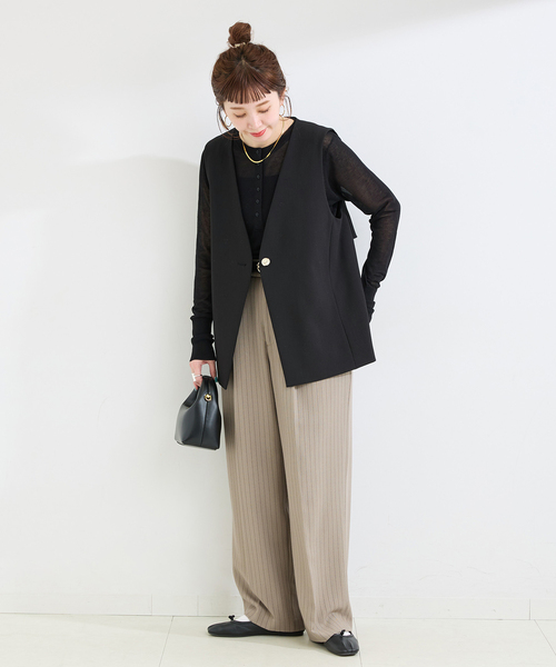 B.C STOCK(ベーセーストック)の「手洗い可 / T/R ダブルクロス ベスト(ベスト・レディース・ベージュ系その他/ブラック・FREE)」の3枚目の写真