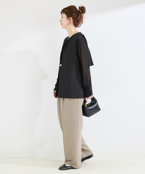 B.C STOCK(ベーセーストック)の「手洗い可 / T/R ダブルクロス ベスト(ベスト・レディース・ベージュ系その他/ブラック・FREE)」の4枚目の写真