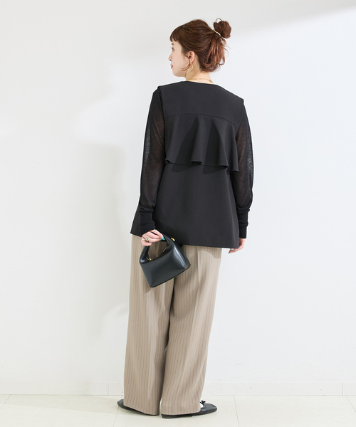 B.C STOCK(ベーセーストック)の「手洗い可 / T/R ダブルクロス ベスト(ベスト・レディース・ベージュ系その他/ブラック・FREE)」の5枚目の写真