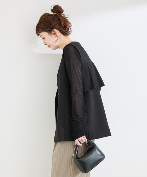 B.C STOCK(ベーセーストック)の「手洗い可 / T/R ダブルクロス ベスト(ベスト・レディース・ベージュ系その他/ブラック・FREE)」の8枚目の写真