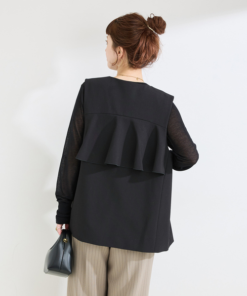 B.C STOCK(ベーセーストック)の「手洗い可 / T/R ダブルクロス ベスト(ベスト・レディース・ベージュ系その他/ブラック・FREE)」の9枚目の写真