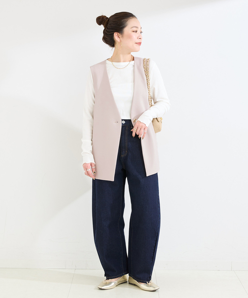 B.C STOCK(ベーセーストック)の「手洗い可 / T/R ダブルクロス ベスト(ベスト・レディース・ベージュ系その他/ブラック・FREE)」の10枚目の写真