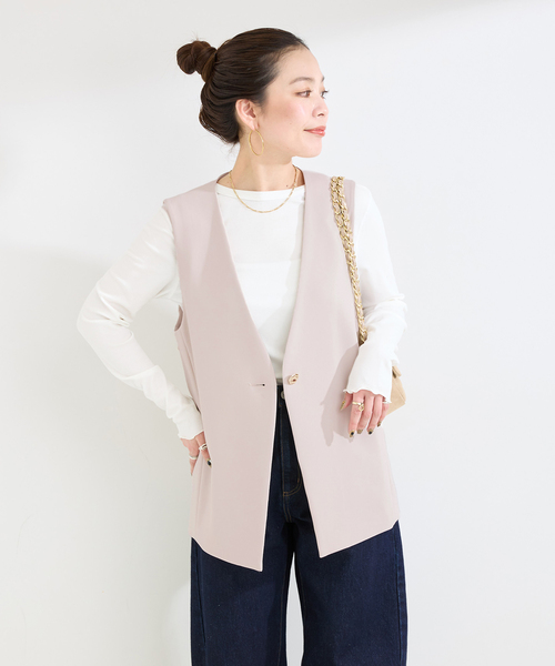 B.C STOCK(ベーセーストック)の「手洗い可 / T/R ダブルクロス ベスト(ベスト・レディース・ベージュ系その他/ブラック・FREE)」の14枚目の写真