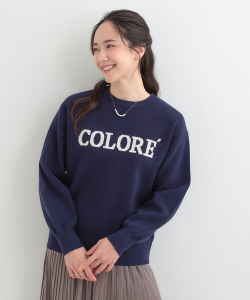 SHOO・LA・RUE（シューラルー）の「【洗濯機可/S-LL】もちもちタッチ スウェットライクロゴニット（ニット/セーター・レディース・グレー/ネイビー/ライトベージュ・03/02/01/04）」の8枚目の写真