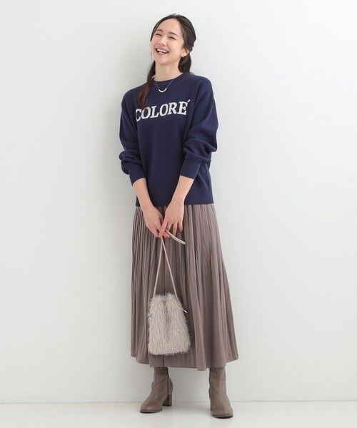 SHOO・LA・RUE（シューラルー）の「【洗濯機可/S-LL】もちもちタッチ スウェットライクロゴニット（ニット/セーター・レディース・グレー/ネイビー/ライトベージュ・03/02/01/04）」の10枚目の写真