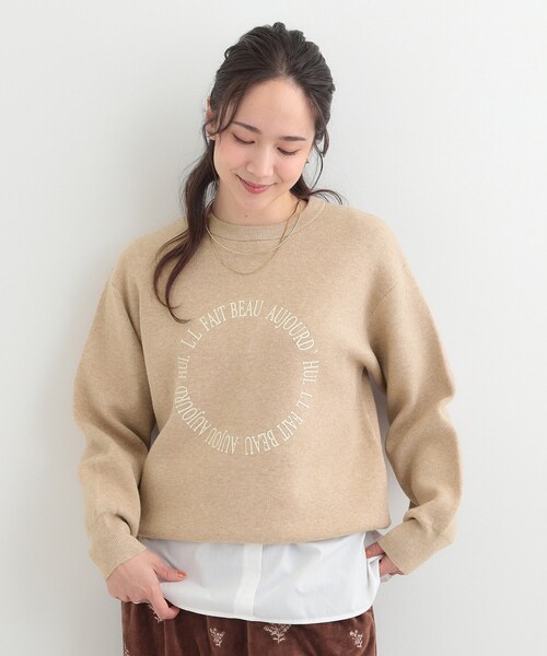 SHOO・LA・RUE（シューラルー）の「【洗濯機可/S-LL】もちもちタッチ スウェットライクロゴニット（ニット/セーター・レディース・グレー/ネイビー/ライトベージュ・03/02/01/04）」の12枚目の写真